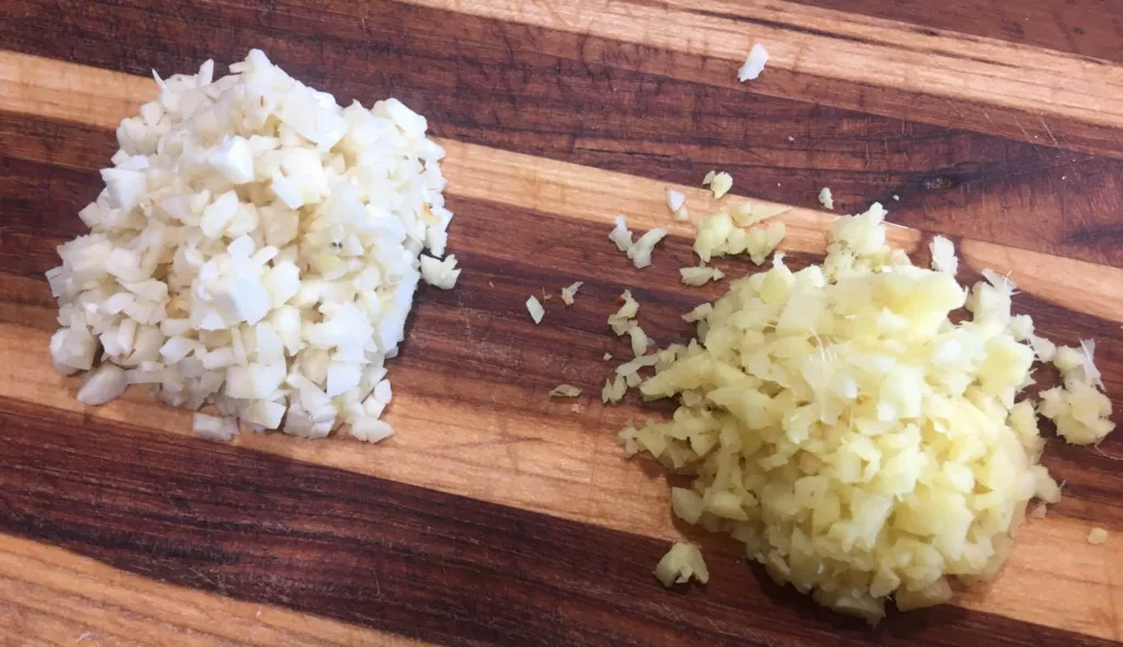 Minced garlic and ginger.