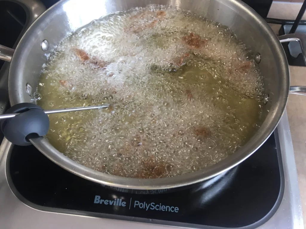 Deep frying Calgary Ginger Beef.