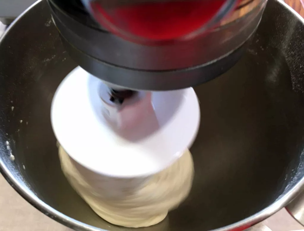 Modernist cuisine Neapolitan pizza dough in the stand mixer.