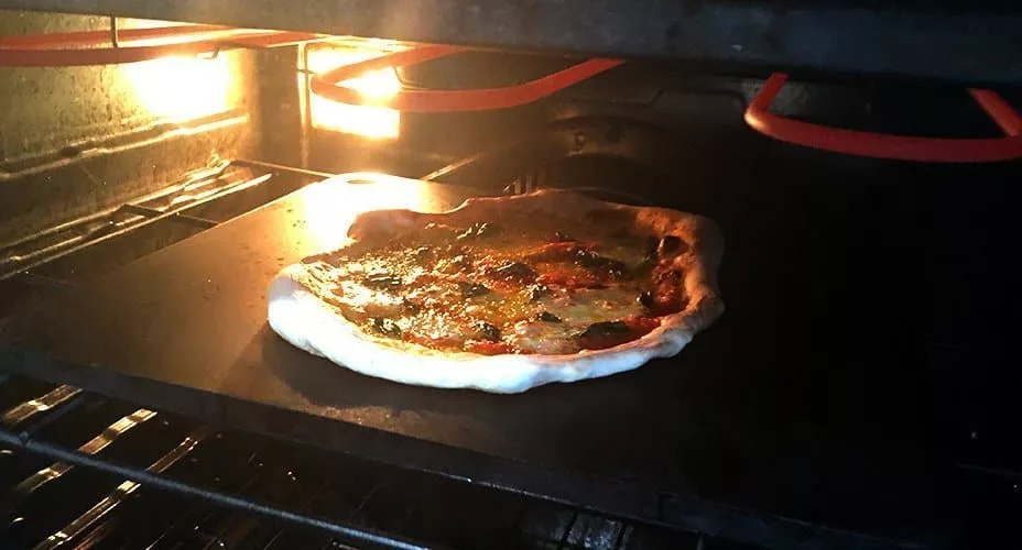 Neapolitan pizza on a NerdChef pizza stone baking steel.