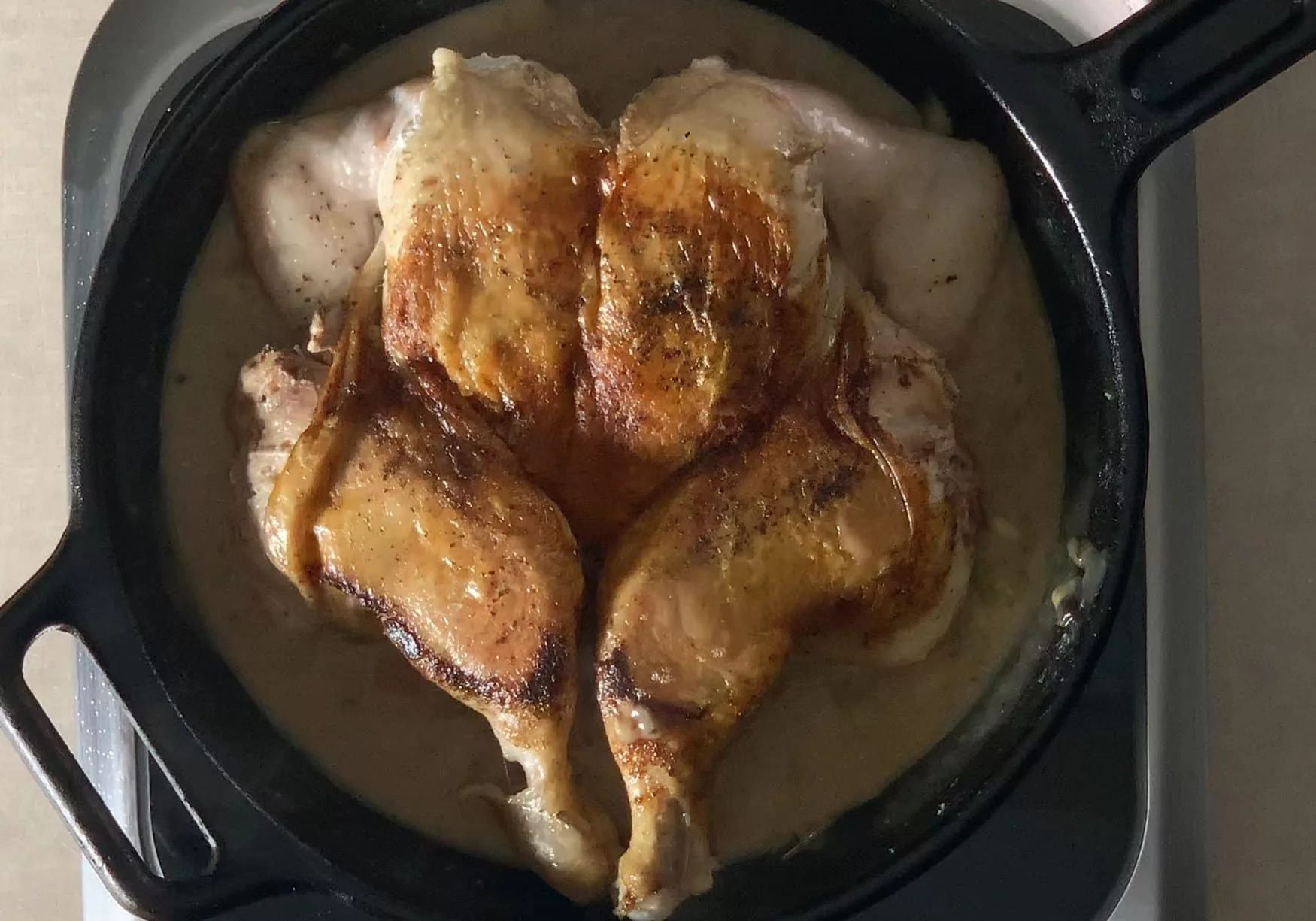 Lemon sage smothered chicken recipe inspired by Craig Claiborne.