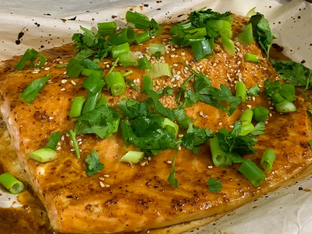 glazed salmon steamed in a Anova Precision Oven.