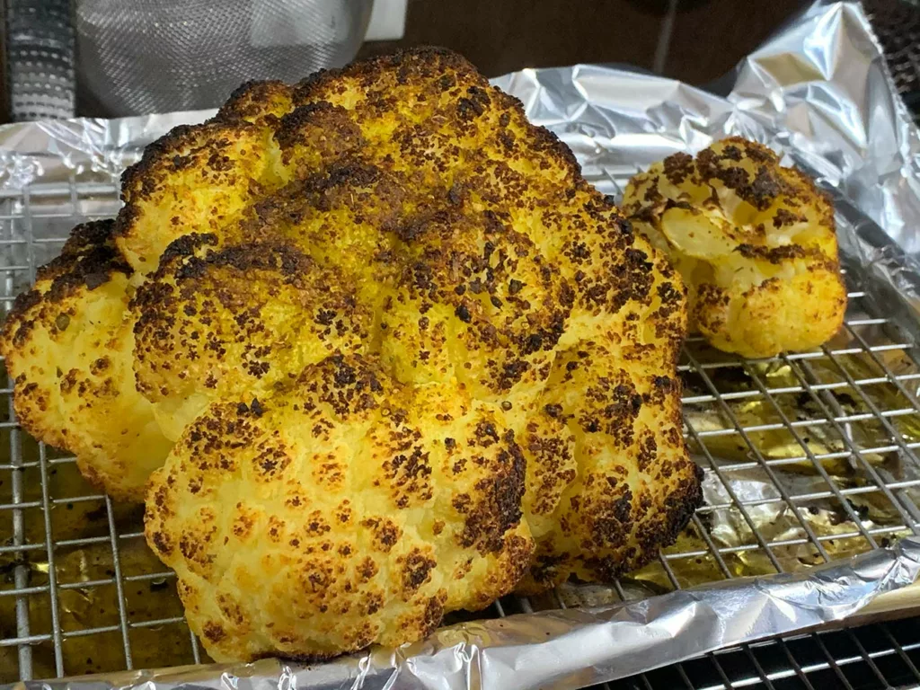 steamed and roasted cauliflower in an anova precision oven.