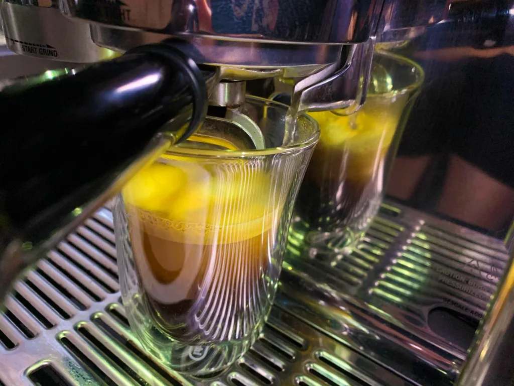 pouring an americano on the breville oracle touch.