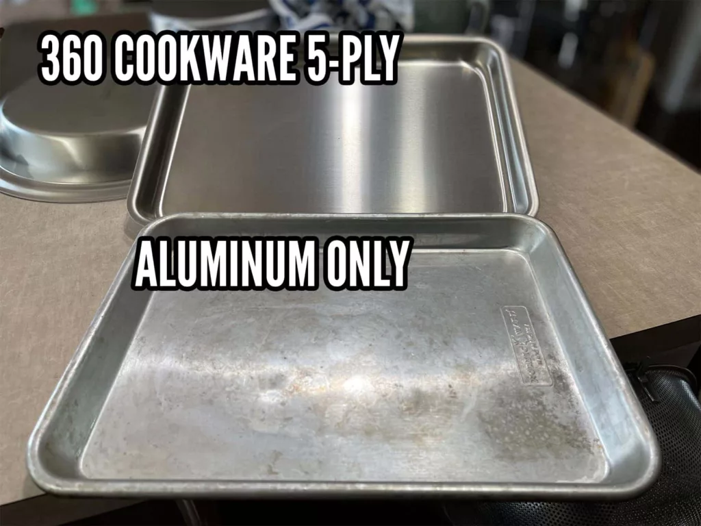 aluminum vs stainless steel triply 5ply baking sheet cleaning 2