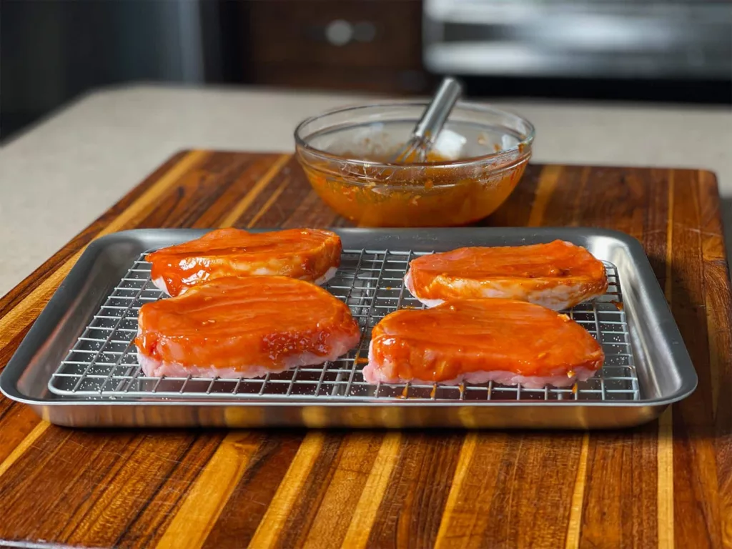 Gochujang Glazed Pork Chops Cooked on 5-Ply Baking Sheet