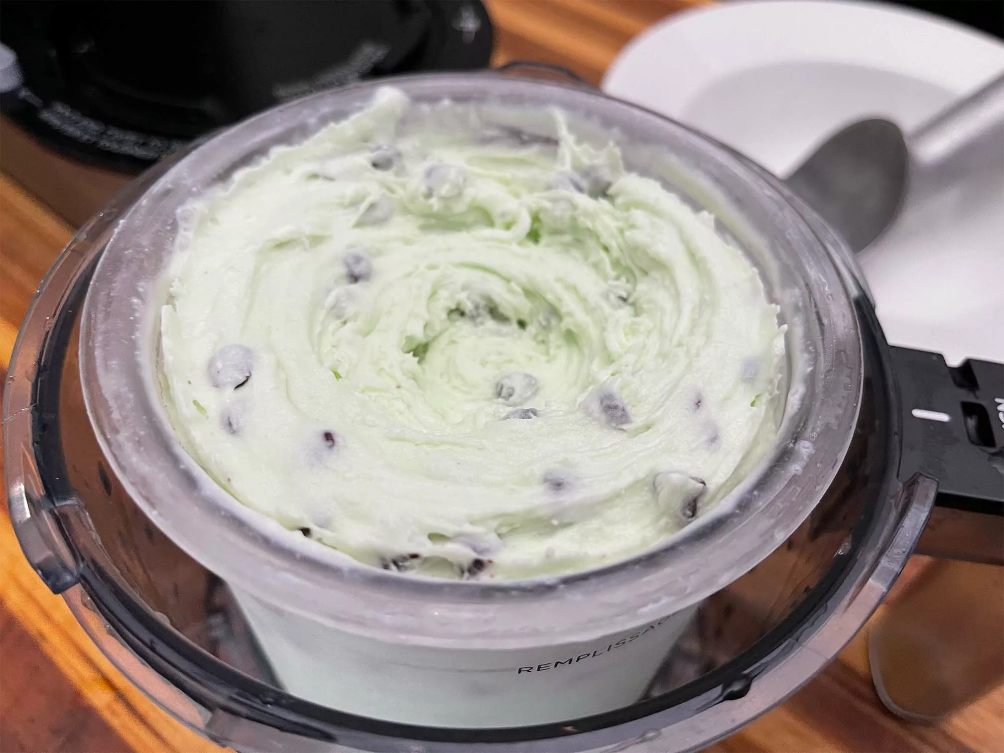 Testing out Ninja CREAMi's mix-ins feature with mint and chocolate chip.