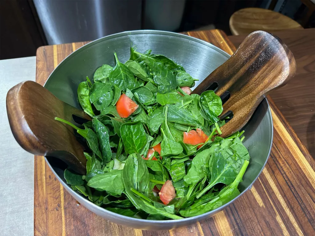 OXO Steel Salad Spinner with greens.