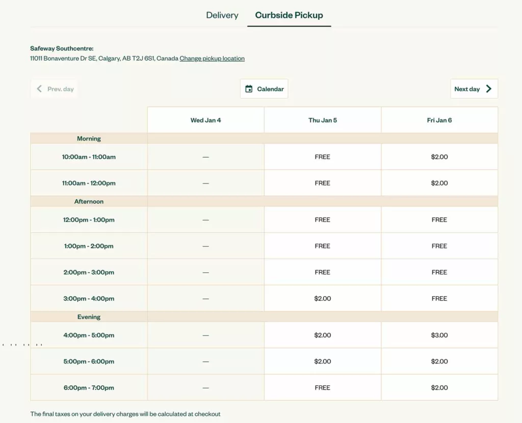 Curbside pickup availability with Safeway and Sobey's Voila program.