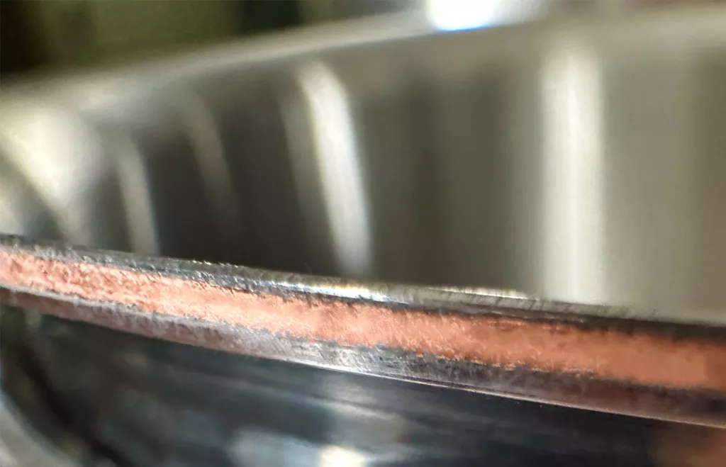 Close up of the copper core in the All-Clad Copper Core collection.