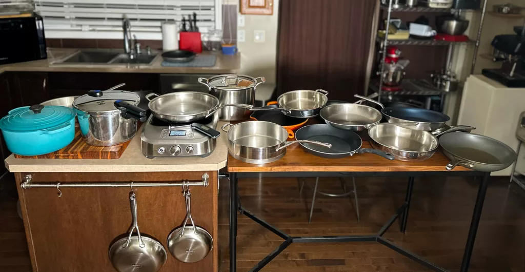 Testing how evenly frying pans heat.