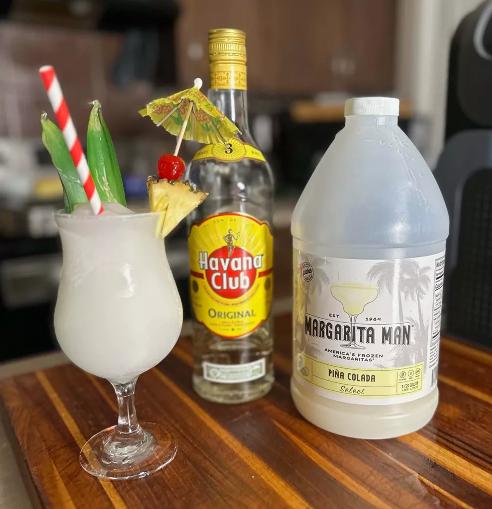 Fully garnished Piña Colada using Margarita. Man and the Ninja SLUSHi.