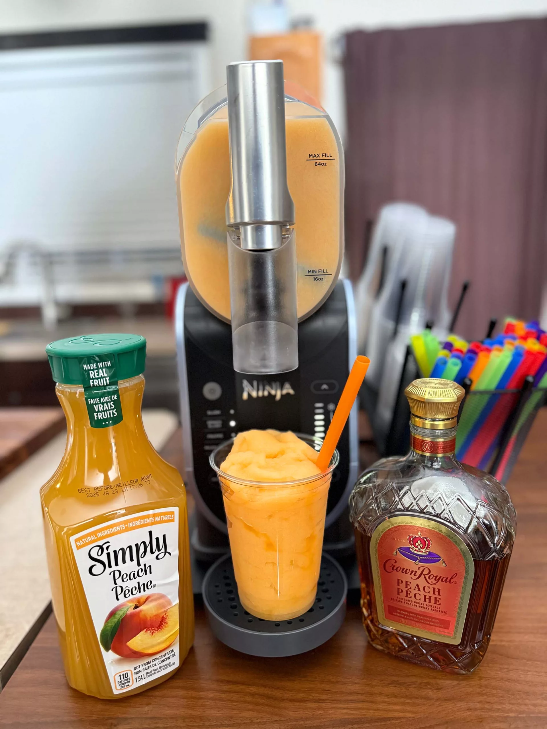 Crown Royal Peach and Simply Peach Ninja SLUSHi recipe.