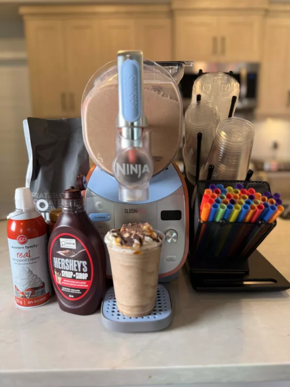 Caramel Mocha Frappé made on the Ninja SLUSHi.