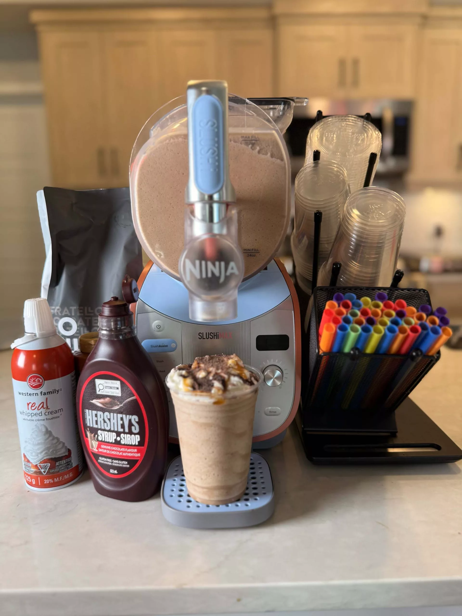 Caramel Mocha Frappé made on the Ninja SLUSHi.