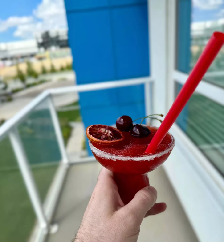 Cherry Margarita made on the Ninja SLUSHi using Margarita Man mixes.