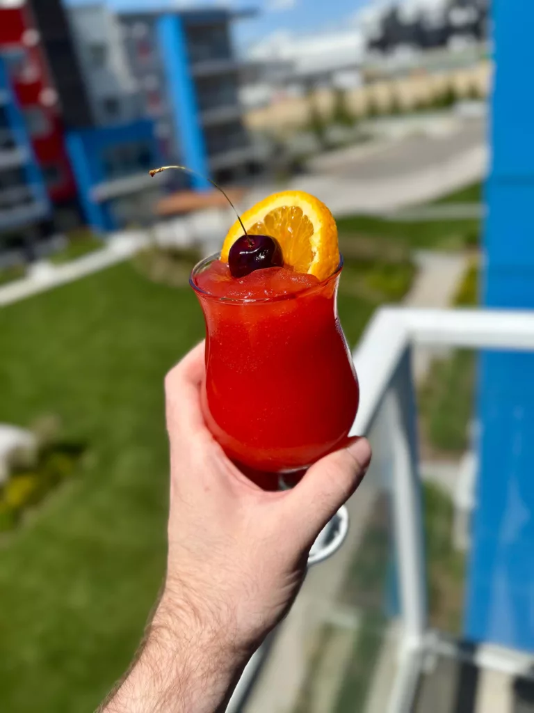 Hurricane frozen cocktail made in the Ninja SLUSHi with Margarita Man mix.